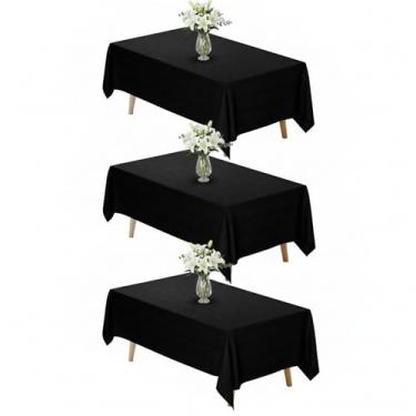 Imagem de Fixwal Toalha de mesa preta retangular 177 x 300 cm, pacote com 3 toalhas de mesa de tecido de poliéster de 1,8 a 2,4 m, capas de mesa retangulares para festas, banquetes, jantares, aniversários