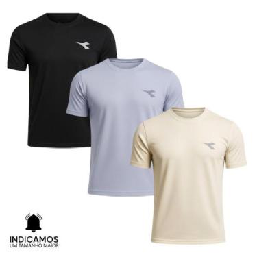Imagem de Kit 3 Camisetas Diadora Small Logo Masculina - Preto e Cinza Claro XGG