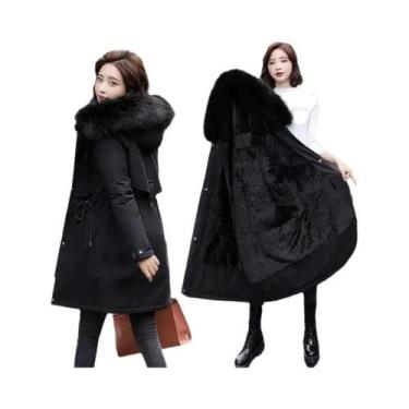 Imagem de Parka Feminina De Inverno Com Capuz, Manga Longa, Zíper, Forro Grosso 