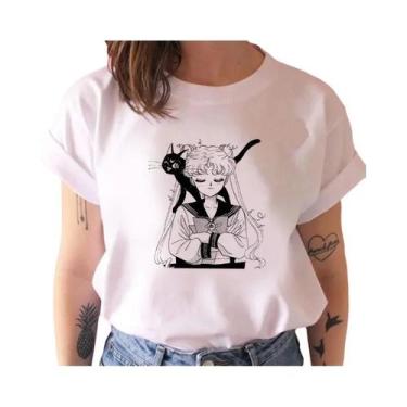 Imagem de Camiseta Feminina Estilo Harajuku Anos 90 Com Estampa De Gato Kawaii, 
