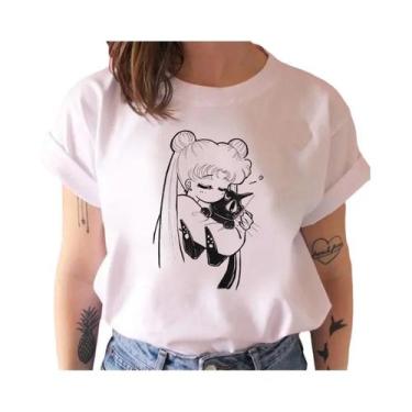 Imagem de Camiseta Feminina Estilo Harajuku Anos 90 Com Estampa De Gato Kawaii, 