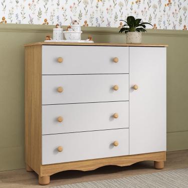 Imagem de Cômoda Infantil 95cm 1 Porta E 4 Gavetas Dengo Multimóveis Mp4439 Madeirado/branco Madeirado/branco