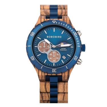 Imagem de Relógio Bobo Bird T069 Masculino Madeira Aço Inoxidável à Prova D'água T111-3