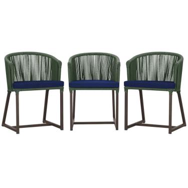 Imagem de 3 Cadeiras De Jantar Noronha Marrom Corda Náutica E10 Trama Verde