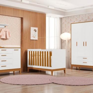 Imagem de Quarto Completo com Roupeiro 4 Portas Flip Branco Fosco/Savana