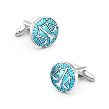 Imagem de Cufflinks Libra Zodiac para homens, design redondo, esmalte azul - yiw