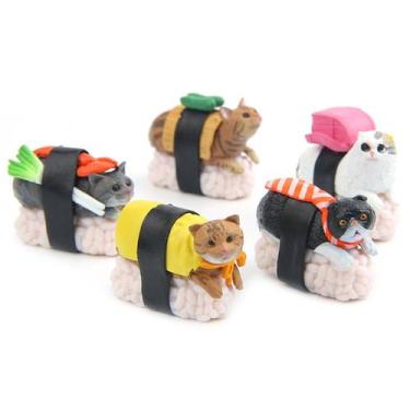 Imagem de Escultura, decoração de jardim, miniatura de PVC Creative Sushi Cat - 