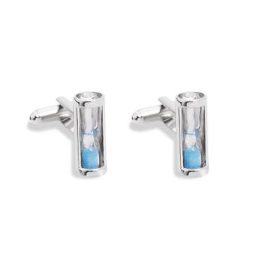 Imagem de Cufflinks Hourglass Sand Timer Blue Crystal para homens - yiweisai