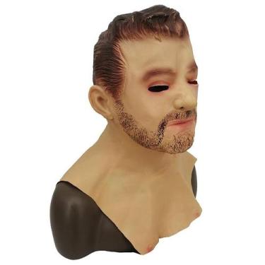 Imagem de Máscara de resina masculina realista com barba para fantasia de cospla