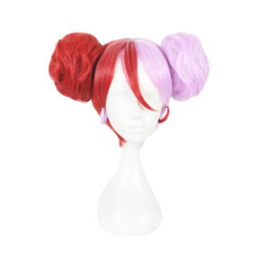 Imagem de Peruca de cosplay Xiao Qiao King Glory Anime sintética vermelha/rosa -