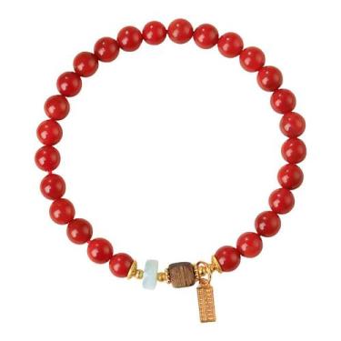 Imagem de Pulseira natural de ágata vermelha do sul para mulheres, miçangas de 6