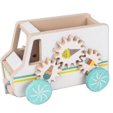 Imagem de Carrinho de sorvete de madeira de brinquedo Pull Rope Drag Car para cr