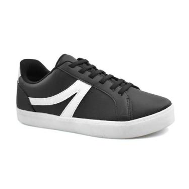 Imagem de Tênis Godiva Casual Minimalista Cadarços Feminino Preto Branco, Preto,