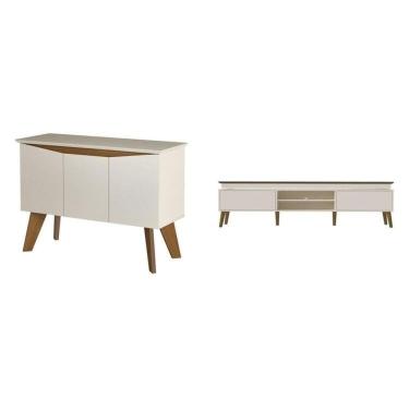 Imagem de Conjunto Sala de Estar Buffet Oásis e Rack Lumina Off White/Cinamomo