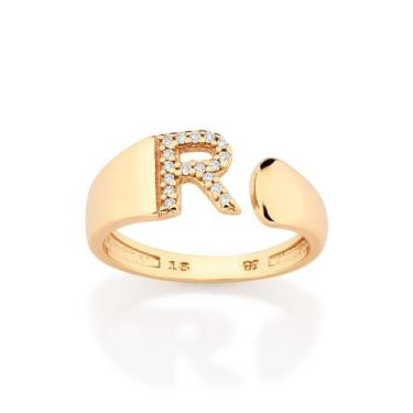 Imagem de Anel Letra com Zircônias Banhado a Ouro Rommanel 513643 Tamanho:14Cor: