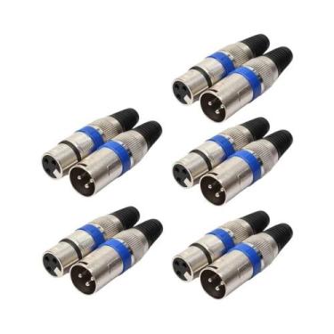 Imagem de Cabo De Microfone XLR Azul De 3 Pinos Macho E Fêmea, 5 Pares, Conector