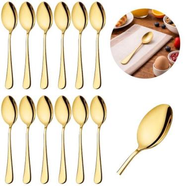 Imagem de Jogo 18 Colheres Mesa Inox Dourada Talher Luxo Cozinha - Top Útil