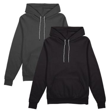 Imagem de Kit 2 Blusa Moletom Canguru com Capuz Liso Sem Estampa Unissex Feminino Masculino Juvenil Blusas-Unissex