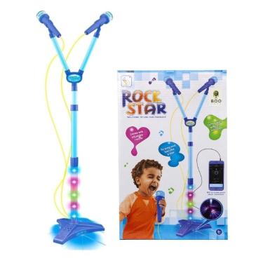 Imagem de Microfone Infantil Azul Pedestal Musical Conecta Celular