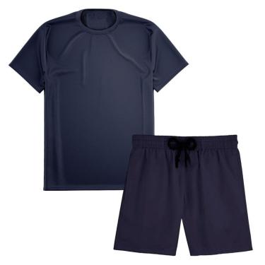Imagem de Kit Short Praia Academia Passeio Treino Marinho + Camiseta Manga Curta Masculina-Masculino