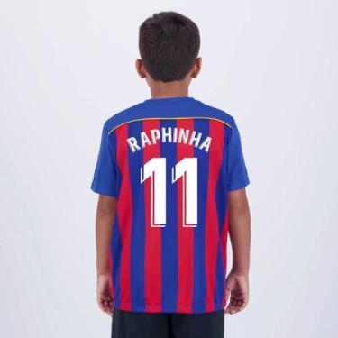 Imagem de Camisa Barcelona Listrada Juvenil Azul e Vermelha 11 Raphinha - Balboa