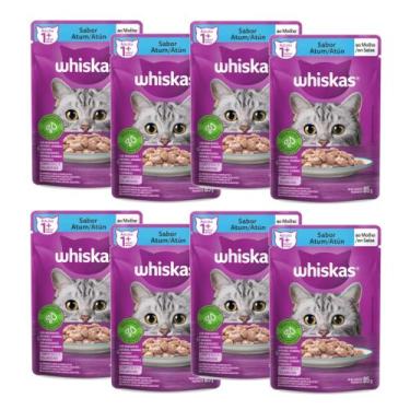Imagem de Ração Úmida Whiskas Adulto Atum ao Molho 85g c/ 8 pacotes para gato
