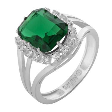 Imagem de Anel de Prata Coleção Queens Cristal Esmeralda 8x10 e Zircônias Branca