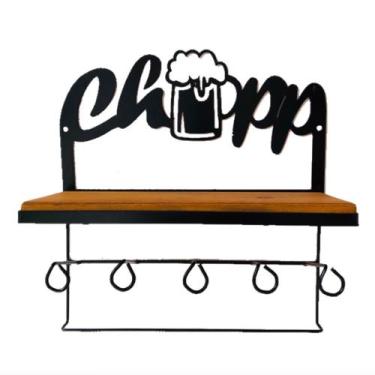 Imagem de Prateleira Madeira Ferro Chopp Porta Copos Rústica Cozinha - ARTS