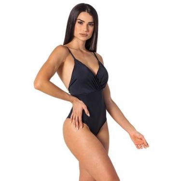 Imagem de Body Feminino Trituê Maiô Shine Preto Cavado Praia Piscina Luxuoso, Pr