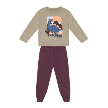 Imagem de Conjunto infantil menino em moletom de dinossauro Brandili, Marrom, 4