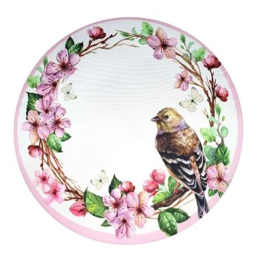 Imagem de Kit 4 Capas para Sousplat Ring Delicado Pássaro 35cm Reutilizável em Poliéster para Mesa Rosa Maison Charlo