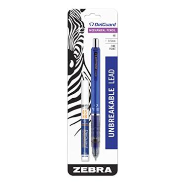 Imagem de Zebra Pen Lapiseira DelGuard com refil de chumbo, ponta fina, 0,5 mm, barril azul, grafite padrão nº 2 HB, recarregável, pacote com 1