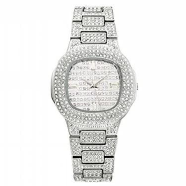 Imagem de Relógios femininos banhados a ouro 18 K, relógio de pulso de aço inoxidável com diamantes de cristal de luxo, à prova d'água, 3 ATM, relógio de quartzo para mulheres e meninas, prata