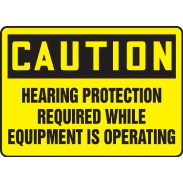 Imagem de Accuform Placa de segurança de plástico MPPE712VP, lenda "Proteção auditiva de cuidado necessária enquanto o equipamento estiver funcionando", 25,4 cm de comprimento x 35,5 cm de largura x 0,1 cm de espessura, preto sobre amarelo