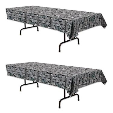 Imagem de Beistle Capas de mesa retangulares de plástico de parede de pedra, artigos de festa medieval, decorações de Halloween, artigos de mesa Oktoberfest, 137 x 274 cm, multicoloridos, 2 peças