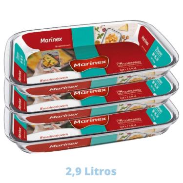 Imagem de 3 Assadeiras Travessas Vidro 2,9L Retangular Nadir Marinex