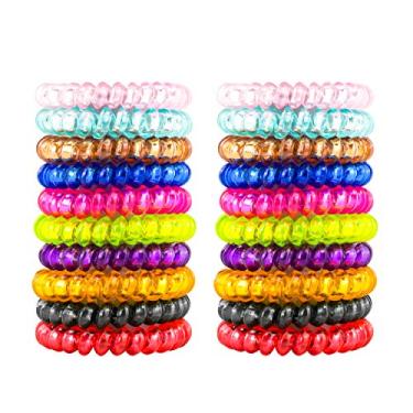 Imagem de 79STYLE 50 peças de laços de cabelo em espiral para mulheres suportes de rabo de cavalo para telefone bobinas de cabelo coloridas elásticos de plástico elásticos de cabelo a granel faixas de cabelo de bobina pulseiras para grades (cristal 10 cores - tamanho grande)