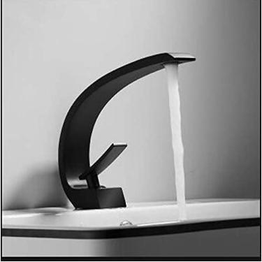 Imagem de Torneira de pia de banheiro torneiras de lavatório de latão preto com alça única cachoeira quente e fria misturador elegante, preto, china