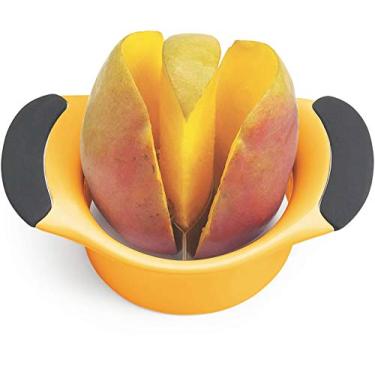 Imagem de Cortador de manga, descascador e removedor de poço, formato de lâmina perfeito para descascar toda a pele, divisor de manga, cortador de frutas, alças ergonômicas de silicone antiderrapante, corpo de plástico livre de BPA, design resistente