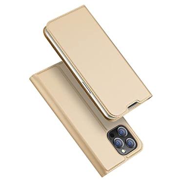 Imagem de DENSUL Capa tipo carteira para iPhone 14/14 Pro/14 Plus/14 Pro Max, capa fina com suporte para cartão de adsorção magnética capa de couro TPU bumper à prova de choque, bege, 14 pro max 6,7 polegadas