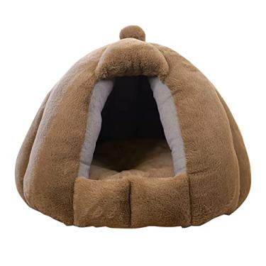 Imagem de Cama de gato para gatos internos lavável na máquina barraca de gato camas de cachorro para cães pequenos, filhote, gatinho, coelho macio e quente casa de gato interna, marrom, G