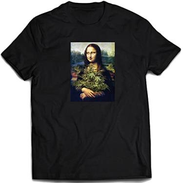 Imagem de Camiseta Mona Lisa Erva Weed Camisa divertida 4:20 Cor:Preto;Tamanho:P