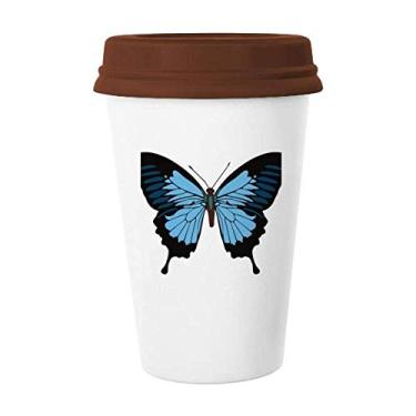Imagem de Espécime de borboleta em azul escuro caneca copo de cerâmica copo de café copo tampa