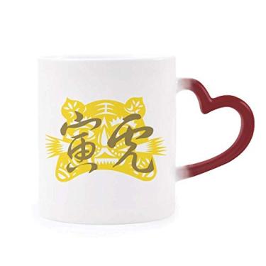 Imagem de Caneca sensível ao calor Ano Novo do Tigre Animal China Zodíaco Caneca vermelha que muda de cor