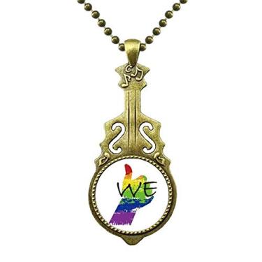 Imagem de DIYthinker LGBT Colar com bandeira de arco-íris We Art Deco Presente Fashion Colar com pingente de música de guitarra antiga