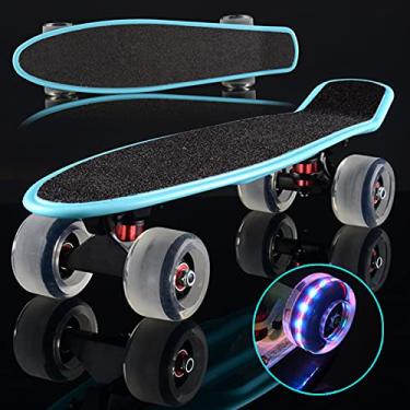 Imagem de Skate completo Mini Cruiser 55,88 cm Retrô para Crianças Adolescentes Adultos, Rodas com Luz de LED com T-Tool, H