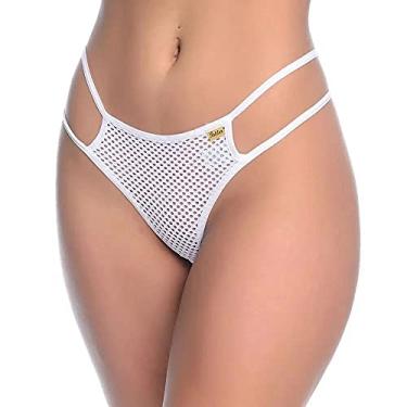 Imagem de PATITEX LINGERIE - Calcinha Fio Dental Em Arrastão E Detalhe Em Strass Tamanho Único Branco REF:263