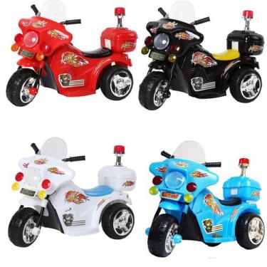 Mini Moto Elétrica Infantil Preta para Criança Modelo Polícia