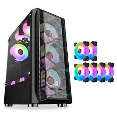 Imagem de Gabinete Gamer ATX Case, Mid-Tower PC Gaming Case ATX/M-ATX/ITX - Front I/O USB 3.0 Port - Fully Transparent Side Panels - Water Cooling Is Ready - With RGB Fan (Style : 6 fan)