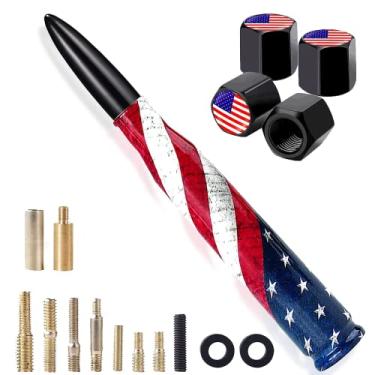 Imagem de Antena bala de caminhão de carro com tampas de haste de válvula para F150 F250 F350 Super Chevrolet Duty Raptor Dodge Ram 1500 2500 3500, acessórios de caminhão (preto) - Design da bandeira americana